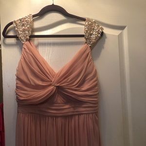 Formal peach color gown.